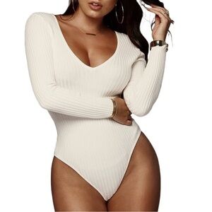 Chic Cream Ribbed Bodysuit